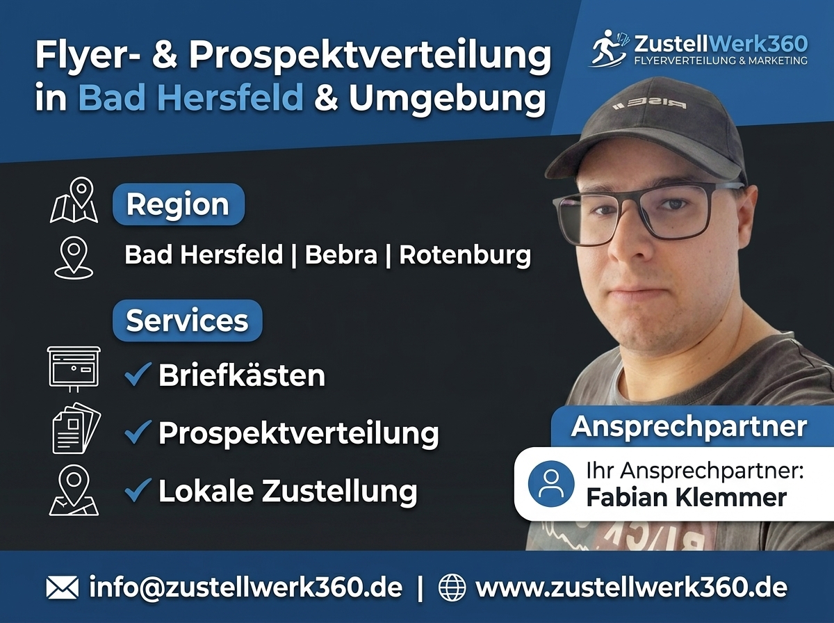 Flyerverteilung und Prospektverteilung in Bad Hersfeld, Bebra und Rotenburg – ZustellWerk360 Ansprechpartner Fabian Klemmer